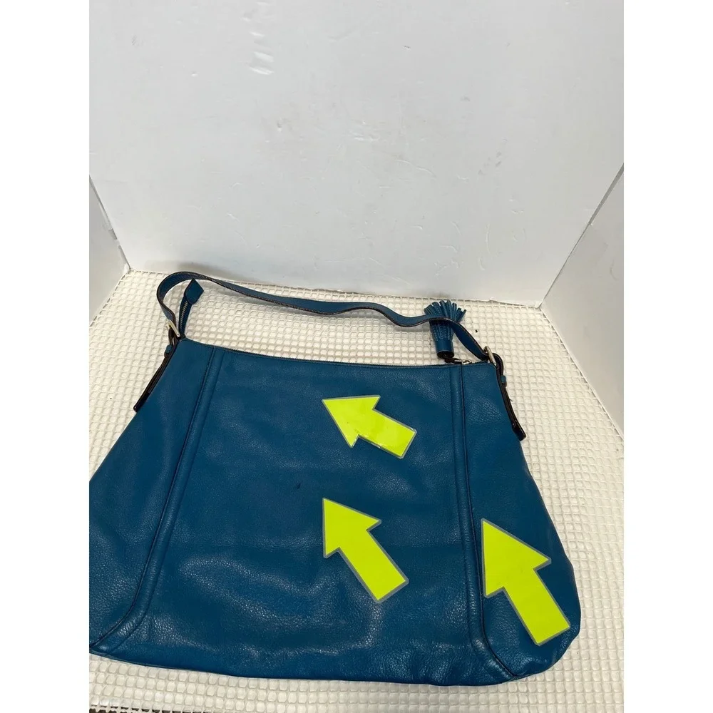 Kate Spade New York Hobo Shoulder Bag Teal Blue Pebbled Leather Tassel Large